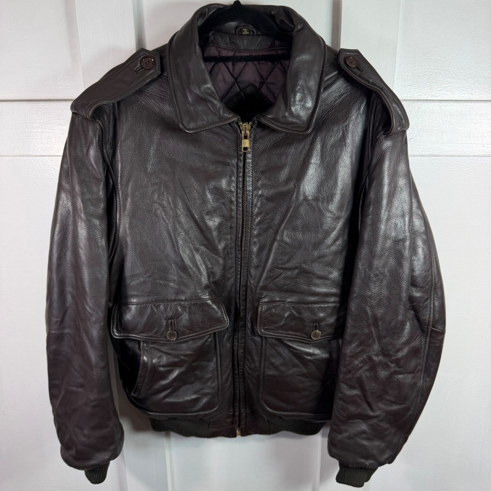 Lakeland Vintage Brown Leather Flight Bomber Jacket Mens 42 Quilted Lining Korea